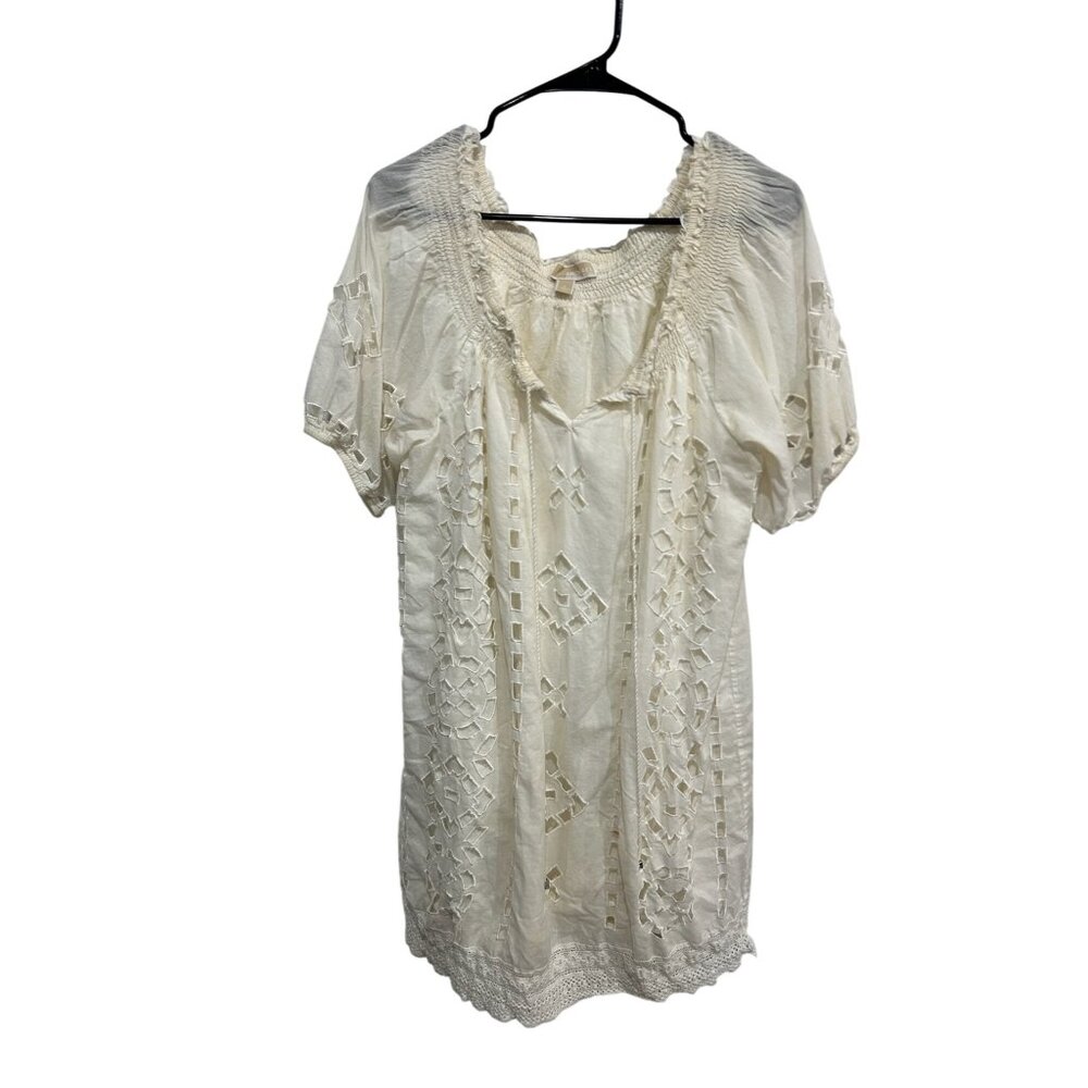 Michael Kors White Eyelet Scoop Neck Tunic Top Large Summer Boho Cottagecore